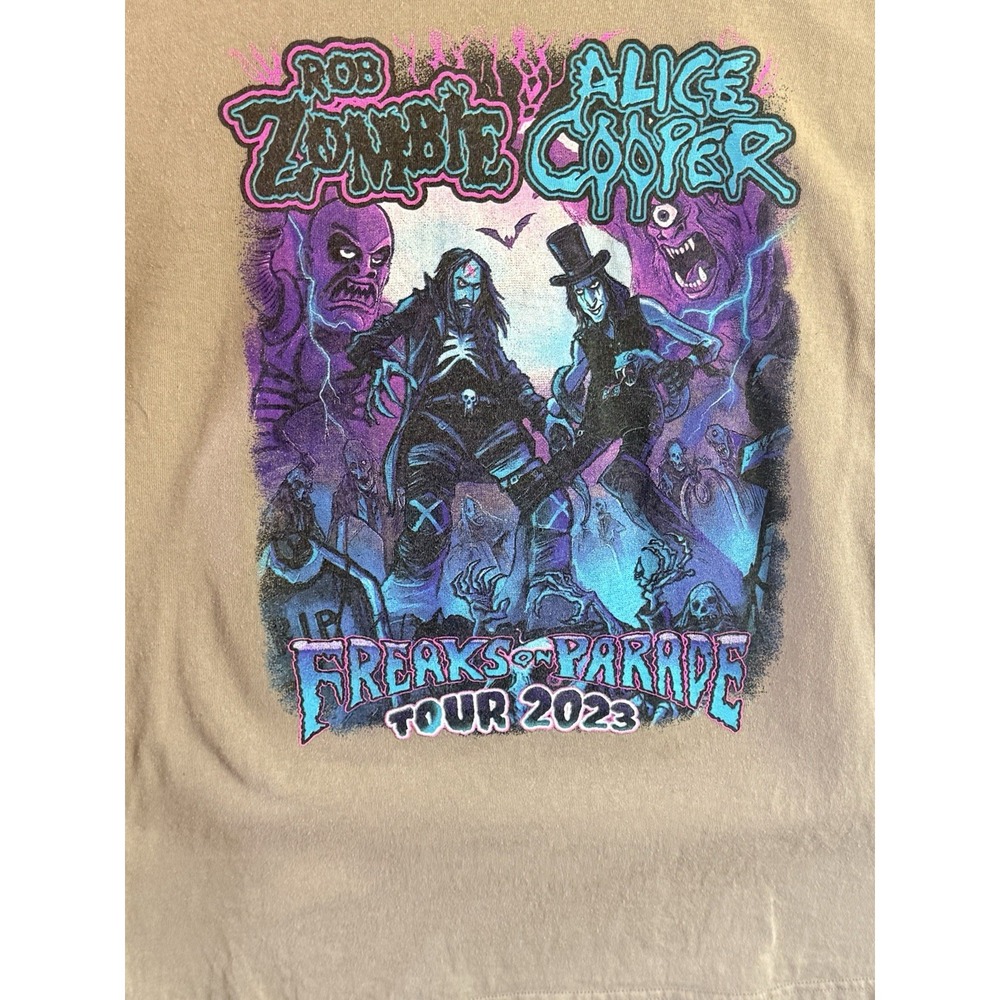Rob Zombie/Alice Cooper Freaks On Parade Tour 2023 T-Shirt Brown  Adult Men's M